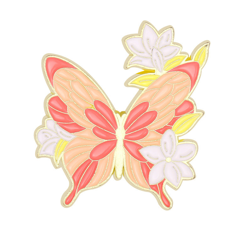 Creative Floral Glazed Lily & Colorful Butterfly Enamel Pin Set | Artistic Metal Brooch Collection | Apparel & Scarf Accessories Wholesale