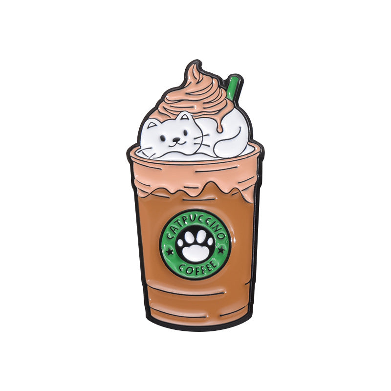 Best-Selling Cartoon Cat Ice Cream & Coffee Enamel Pin | Alloy Painted Metal Brooch | Apparel & Dress Accessories Wholesale