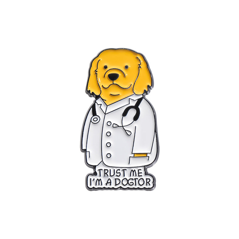Creative Cute Medical Duck & Dog Enamel Pin Set | Metal Brooch Collection | Eco-Friendly Apparel Accessories Wholesale
