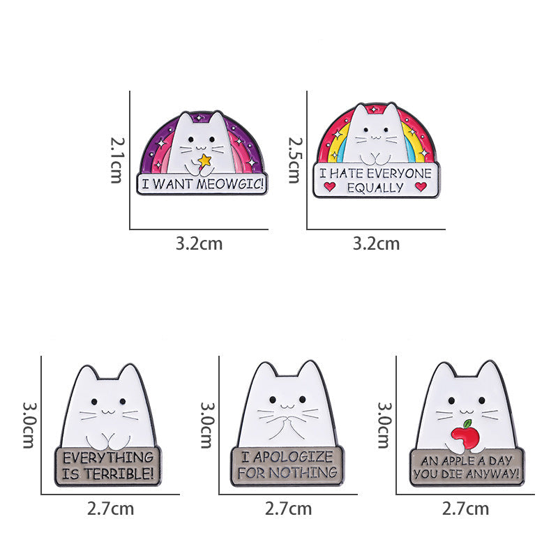 Cute Funny Cat Holding Knife Enamel Pin | Rainbow Heart Cartoon Metal Brooch | Apparel & Gift Accessories Wholesale