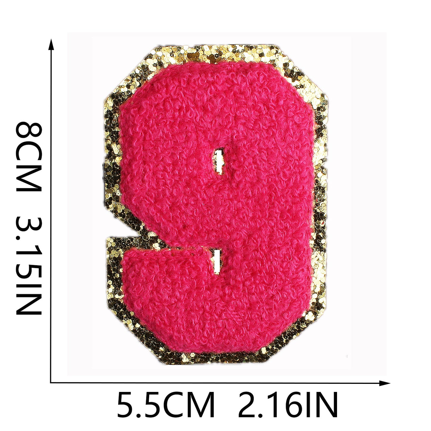 Iron-On Dual-Color Rainbow Chenille Letter & Number Patch – 8cm Tall, Multi-Color Alphabet with Gold Glitter Edge