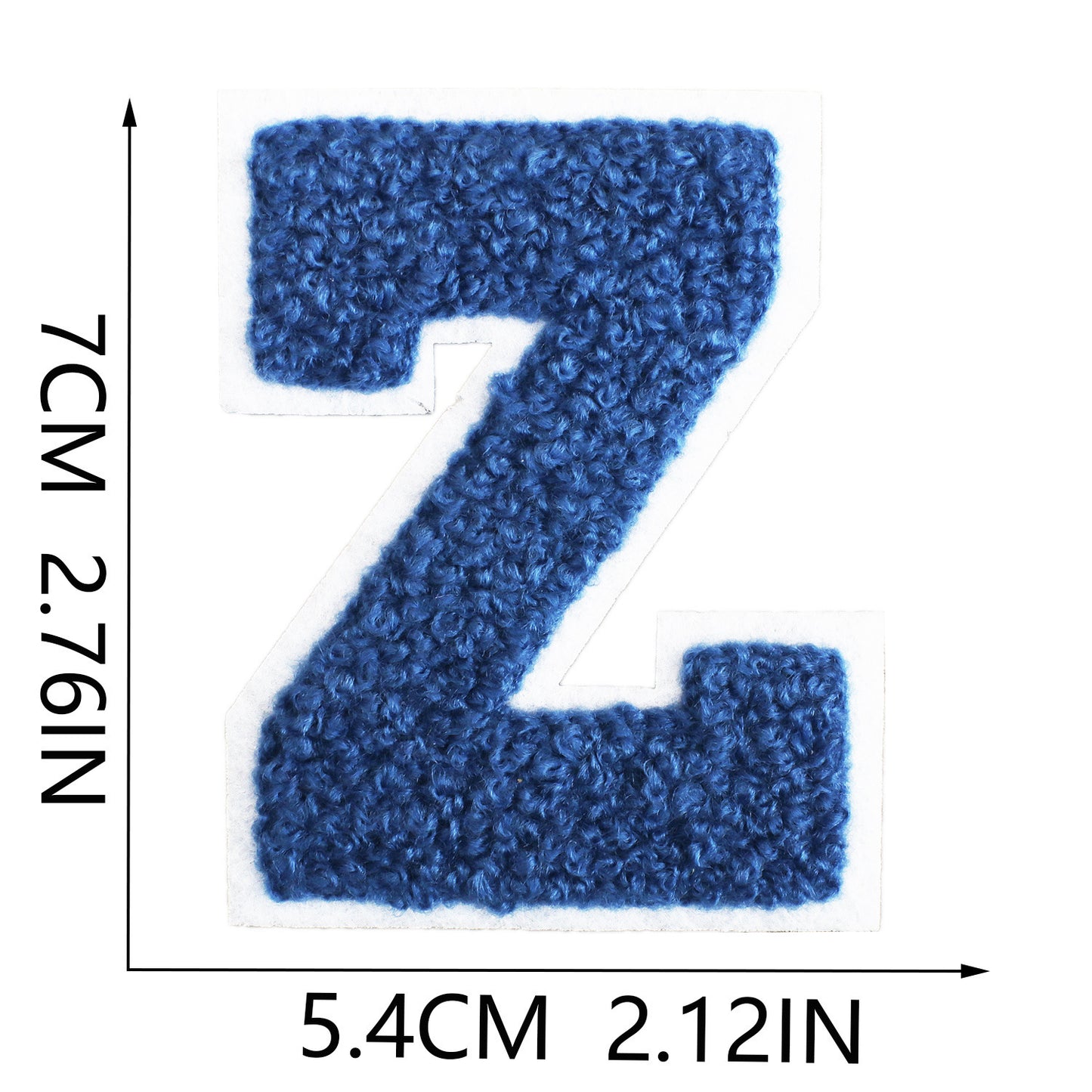 Iron-On Chenille Letter Patch – 7cm Tall, White Base with Navy Blue Letter