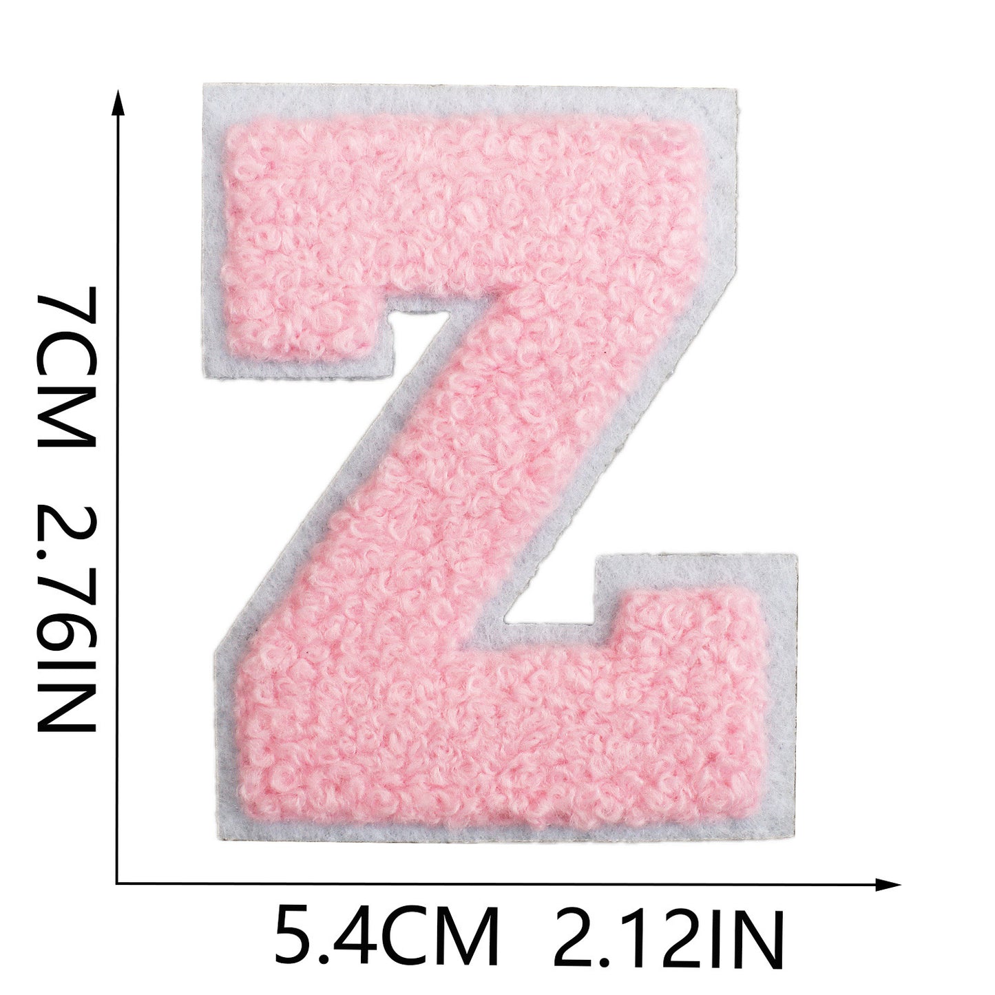 Iron-On Chenille Letter Patch – 7cm Tall, White Base with Pink Letter