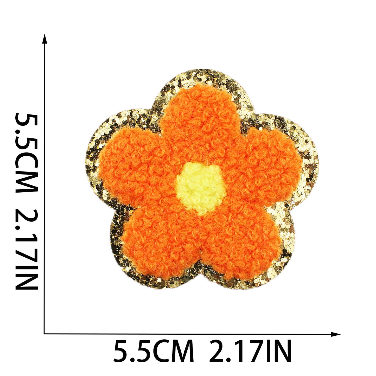 Iron-On Multi-Color Floral Chenille Patch – 5.5cm Tall, with Gold Glitter Edge