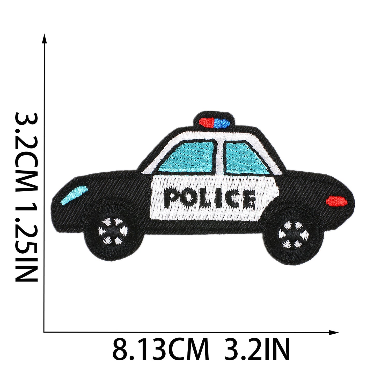 Iron-On Cute Cartoon Sanitation Truck, Ambulance, Taxi & Police Car Embroidery Patch for Kids’ Clothing