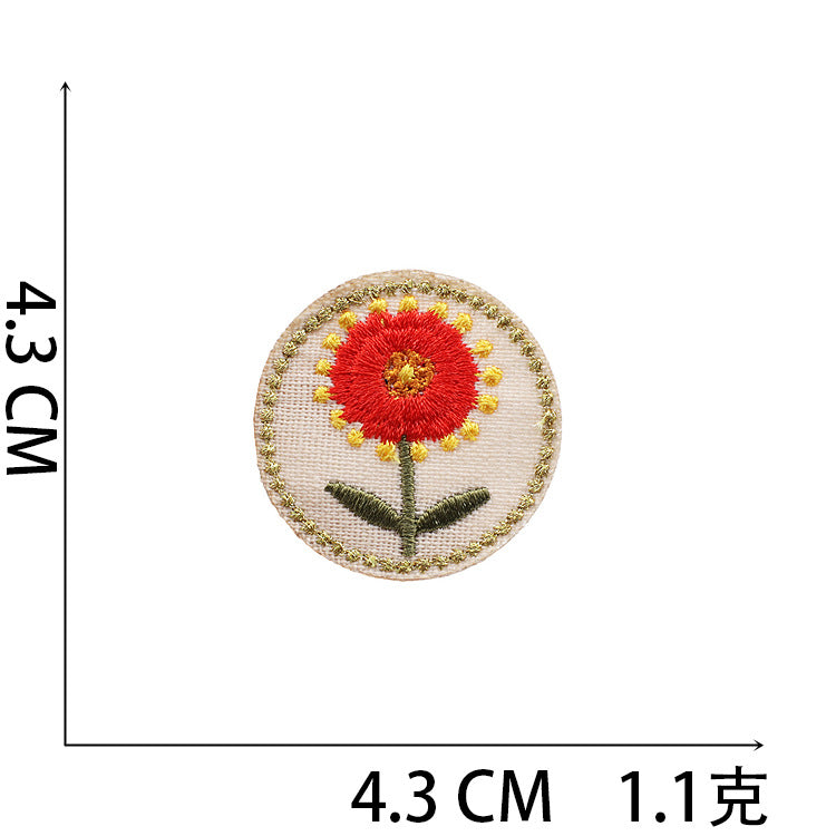 Iron-On Cute Gold-Thread Rose Basket Embroidery Patch