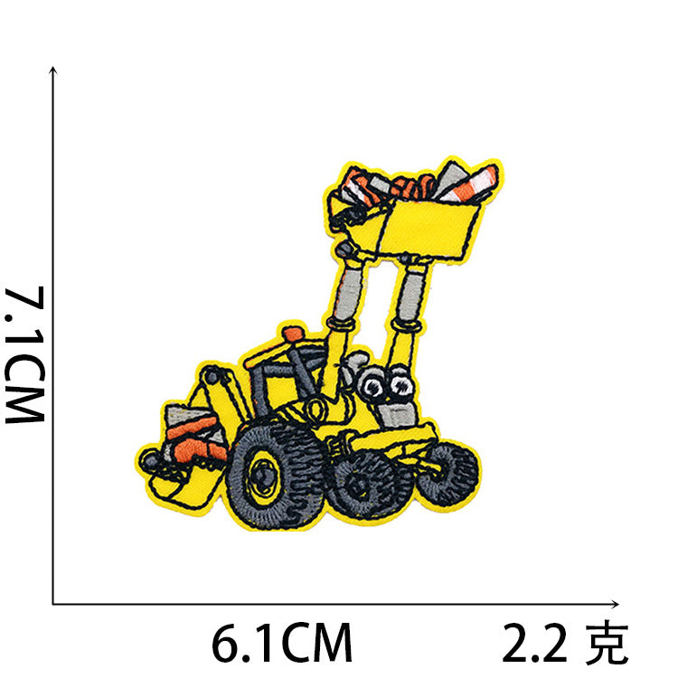 Iron-On Cute Cartoon Construction Vehicles & Excavator Embroidery Patch for Kids’ Clothing