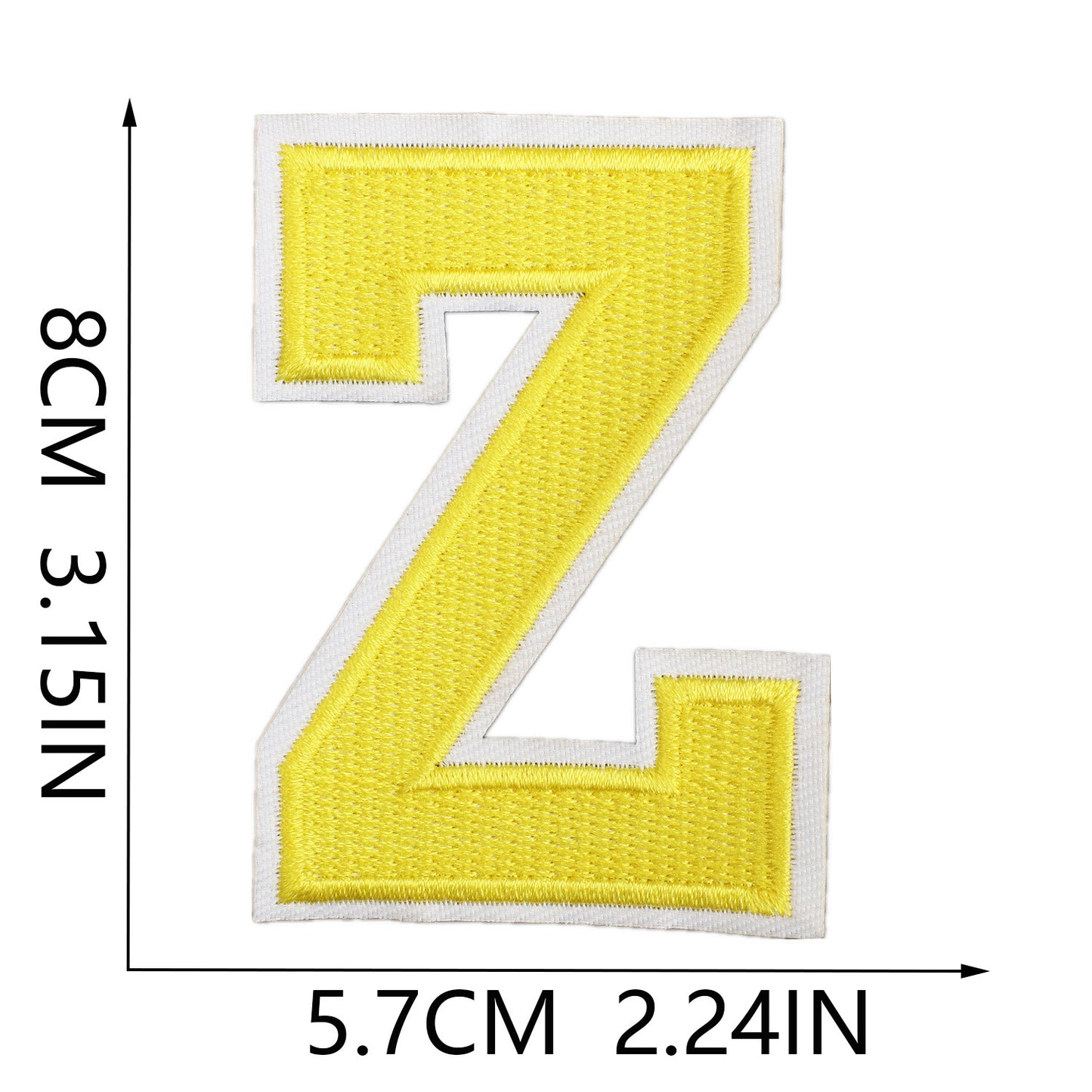 Large Iron-On Embroidered Letter Patch – 8cm Tall, White Base Yellow Letter