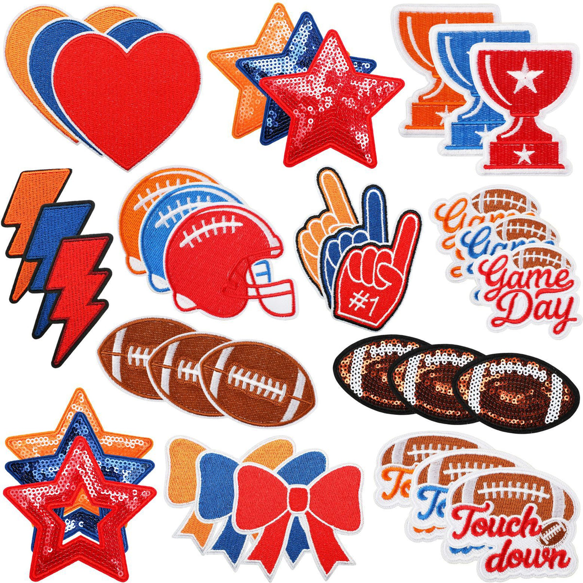 Game Day American Football Iron On Embroidered Patch Set for Clothing, Denim Jackets & Bags