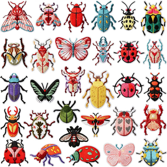 Insect Beetle Embroidered Patch Set 30Pcs, Decorative Iron on Patches for Clothing Jacket Backpack DIY Sewing Applique