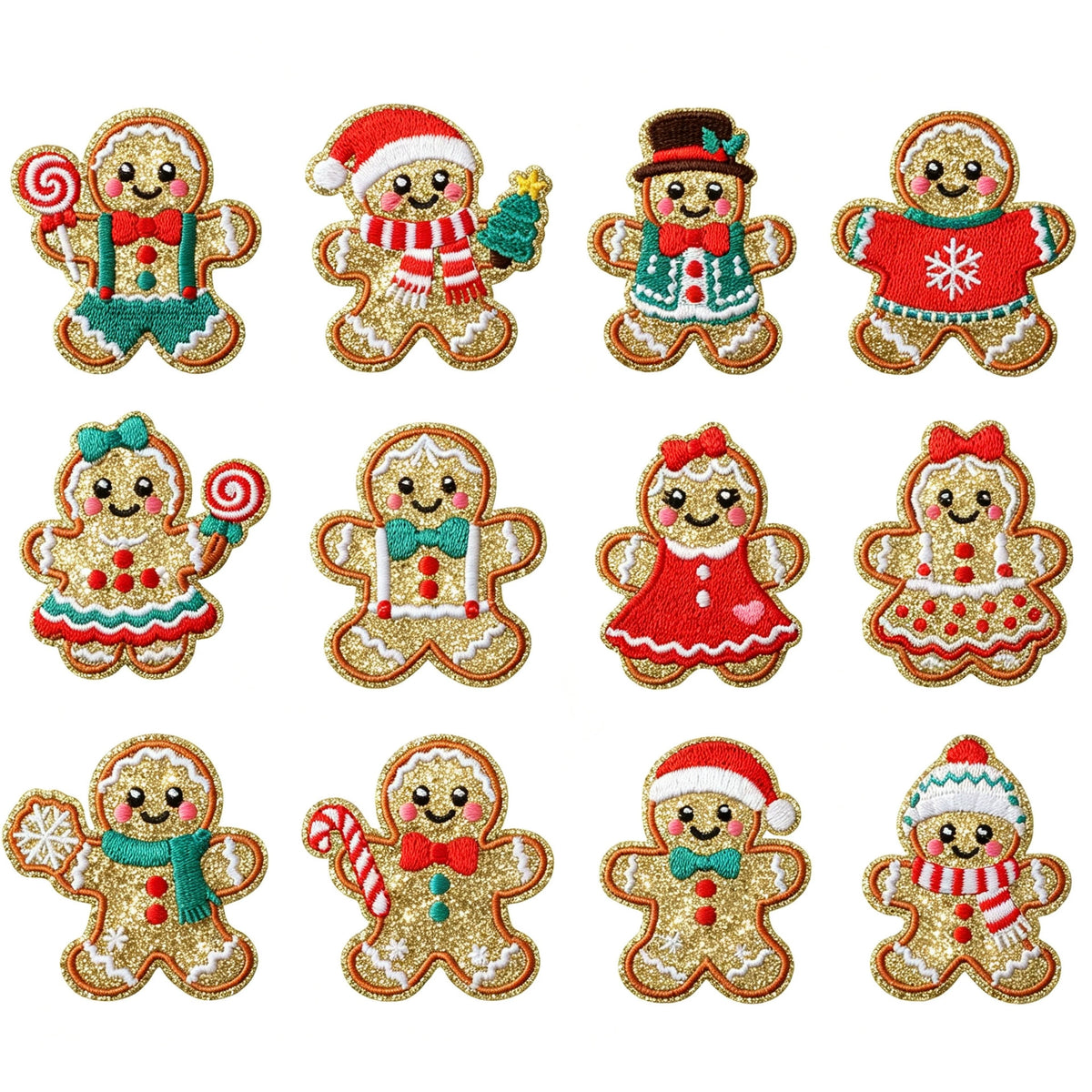 Christmas Elements Embroidered Patch Set (Gingerbread Man Designs)