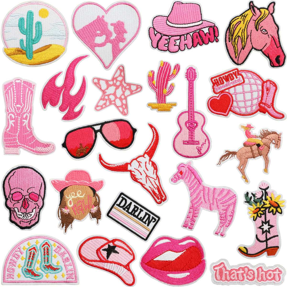 Red Flame Pink Western Cowgirl Iron-On Patch
