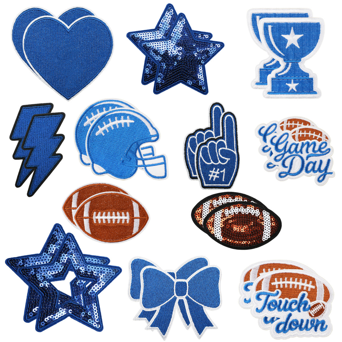 Game Day American Football Iron On Embroidered Patch Set for Clothing, Denim Jackets & Bags