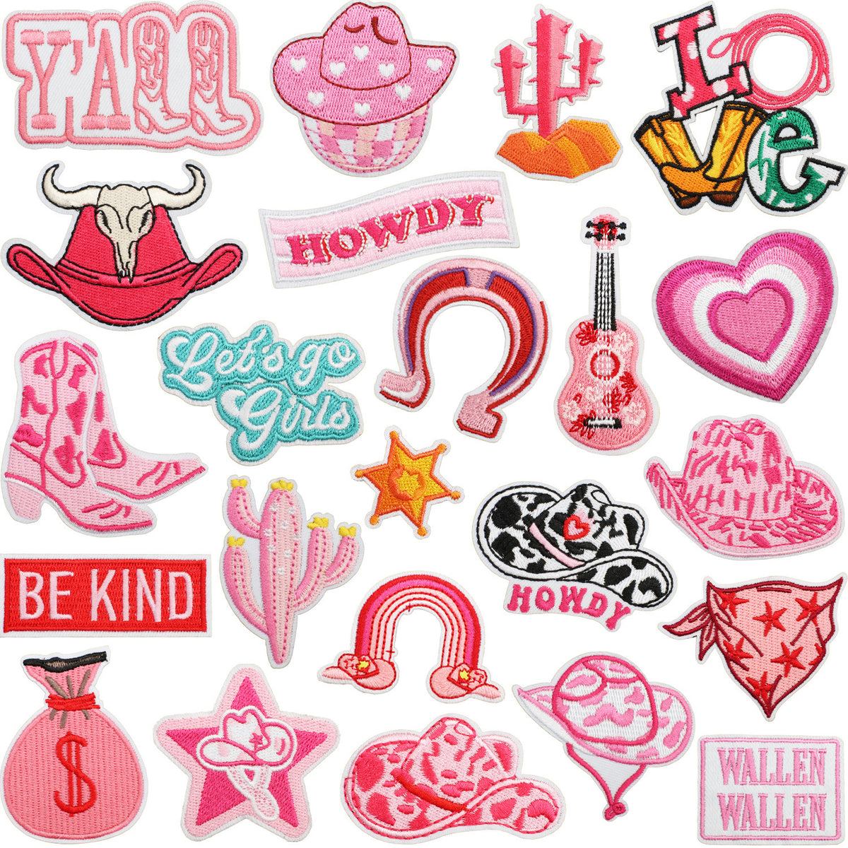 Red Flame Pink Cowgirl Embroidered Iron-On Patch