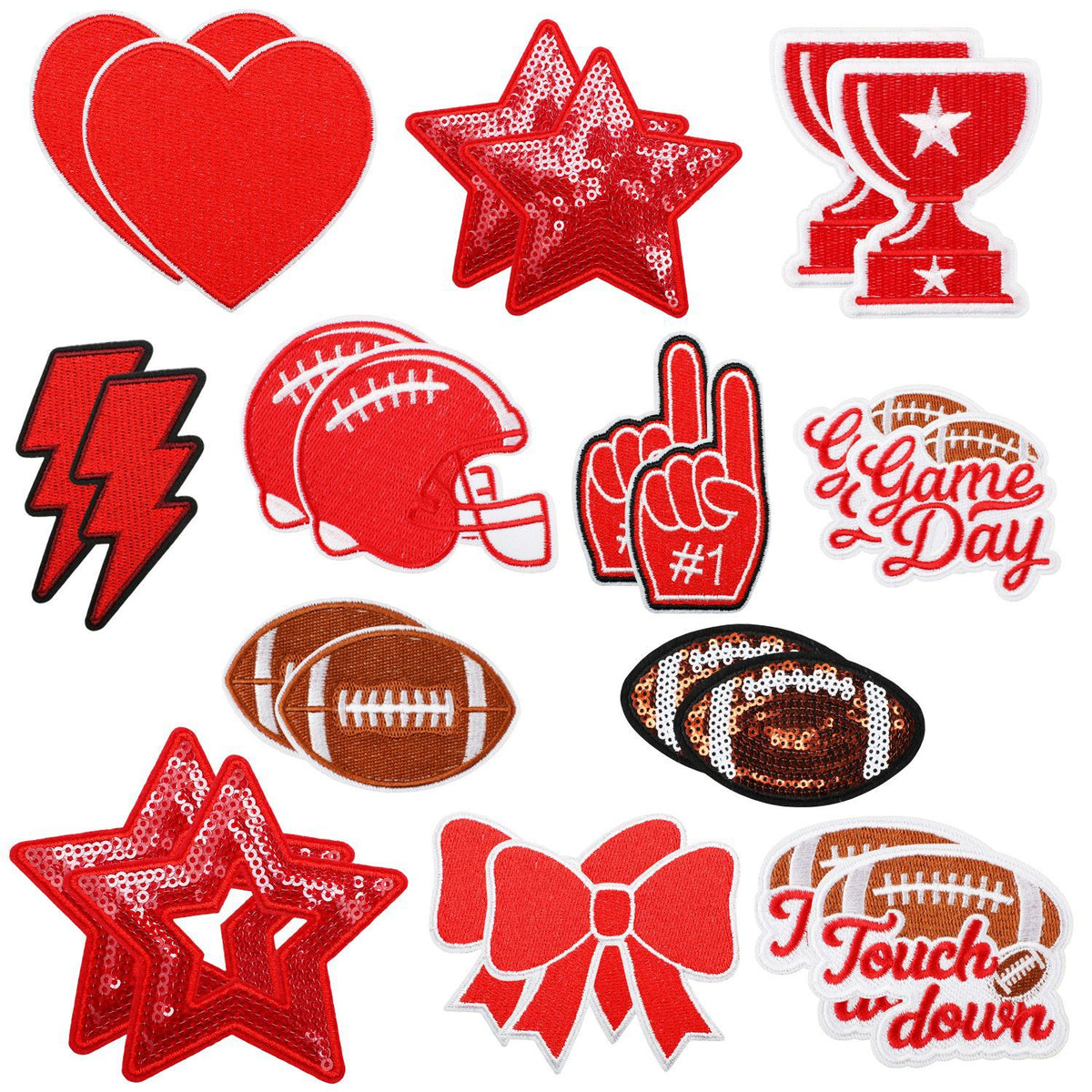 Game Day American Football Iron On Embroidered Patch Set for Clothing, Denim Jackets & Bags