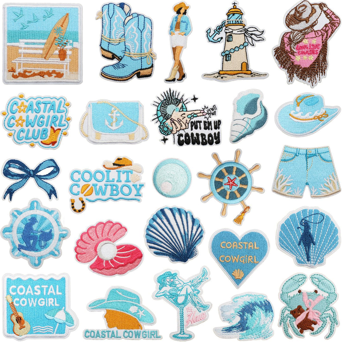 Pearl Seashell Cowgirl Embroidered Iron-On Patch
