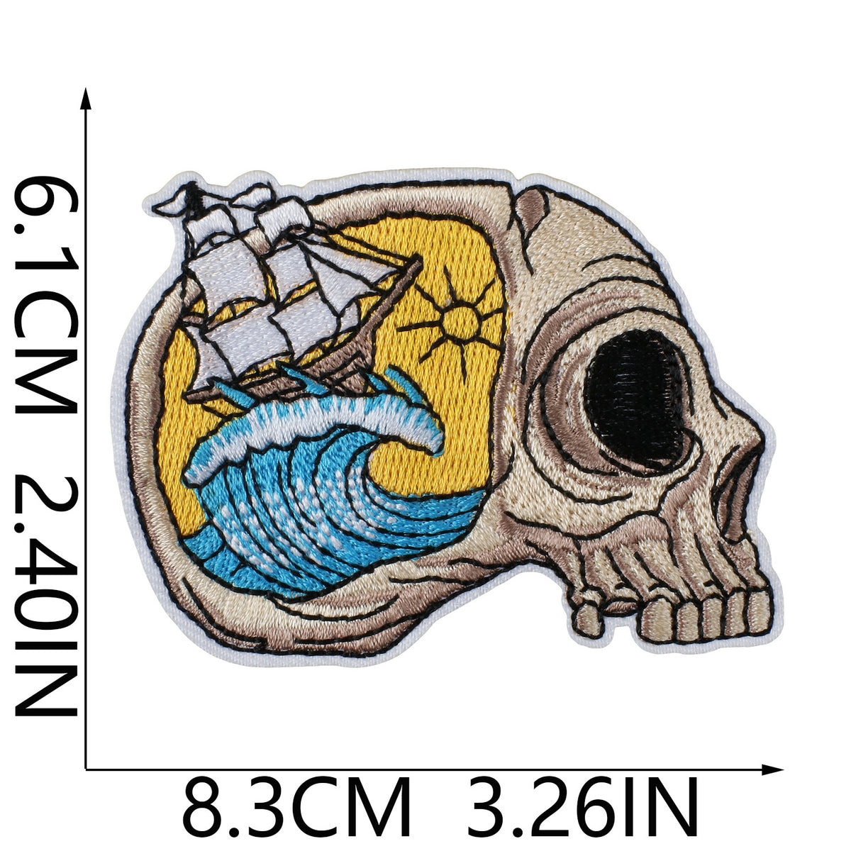 Vintage Surf Skull Embroidered Iron-On Patch