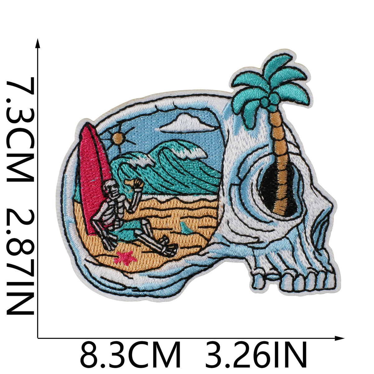 Vintage Surf Skull Embroidered Iron-On Patch