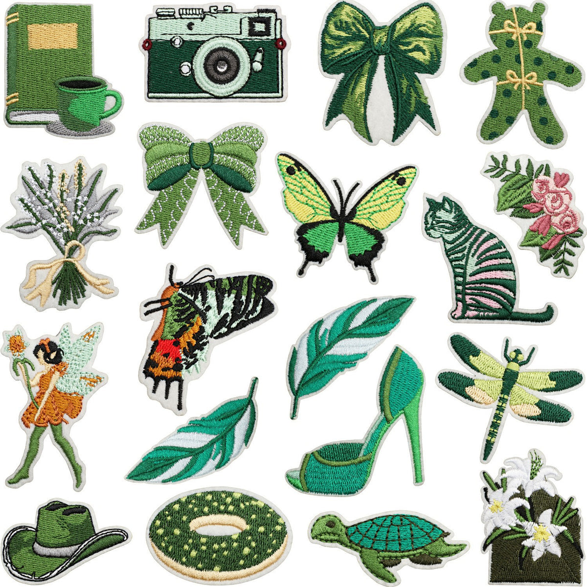 Green Vintage Floral Butterfly Iron-On Denim Patch