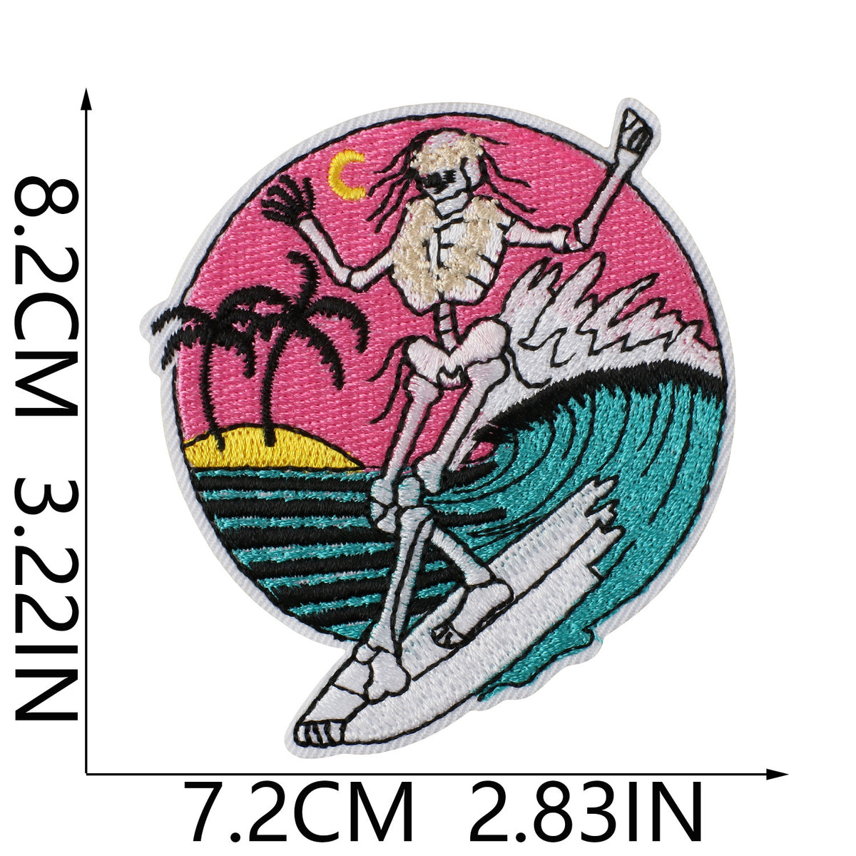 Vintage Surf Skull Embroidered Iron-On Patch