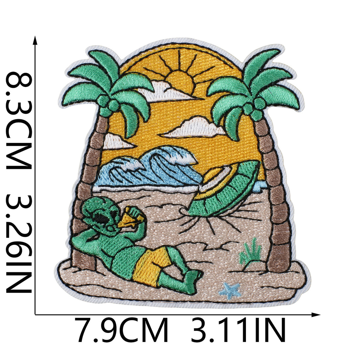 Vintage Surf Skull Embroidered Iron-On Patch