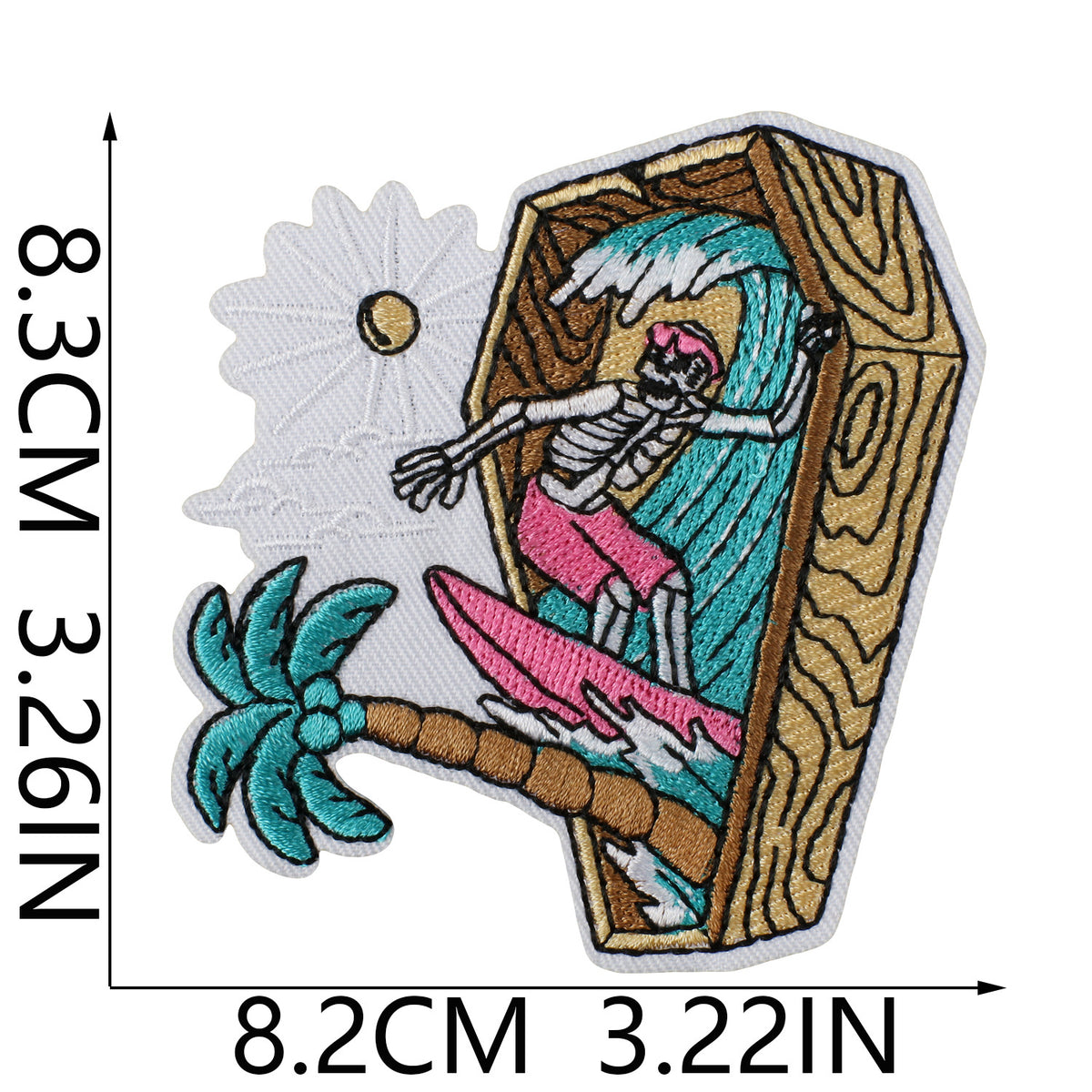 Vintage Surf Skull Embroidered Iron-On Patch