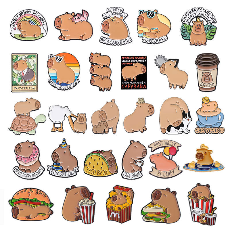 Cute Capybara Enamel Pin Set | Animal Metal Brooch Collection | Eco-Friendly Apparel Accessories Wholesale