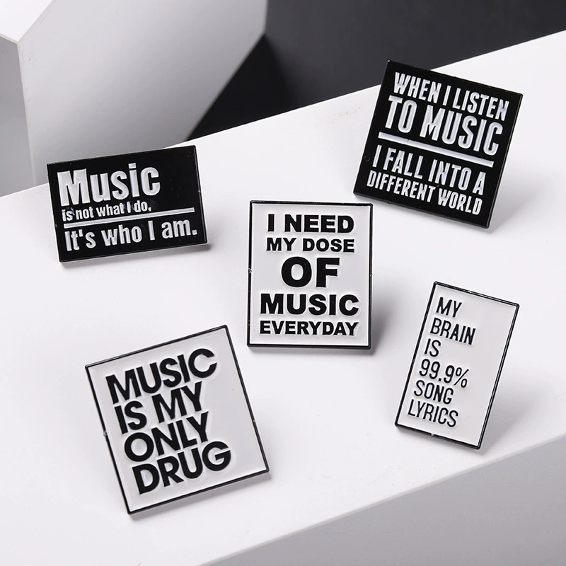 Minimalist Geometric Alloy Brooch - Euro-American English Phrase Enamel Lapel Pin