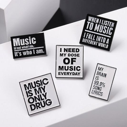 Minimalist Geometric Alloy Brooch - Euro-American English Phrase Enamel Lapel Pin