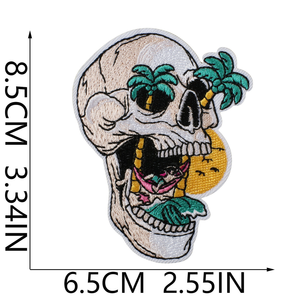 Vintage Surf Skull Embroidered Iron-On Patch