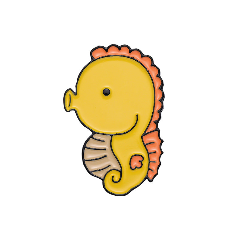 Creative Cute Ocean Animals Enamel Pin Set (Shark, Whale, Seahorse, Jellyfish) | Metal Brooch Collection | Eco-Friendly Apparel Accessories Wholesale