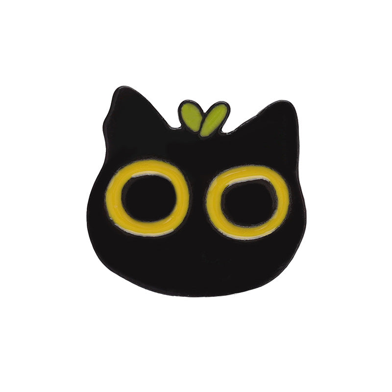 Creative Black Floral Cat Enamel Pin Set | Metal Brooch Collection | Eco-Friendly Apparel Accessories Wholesale