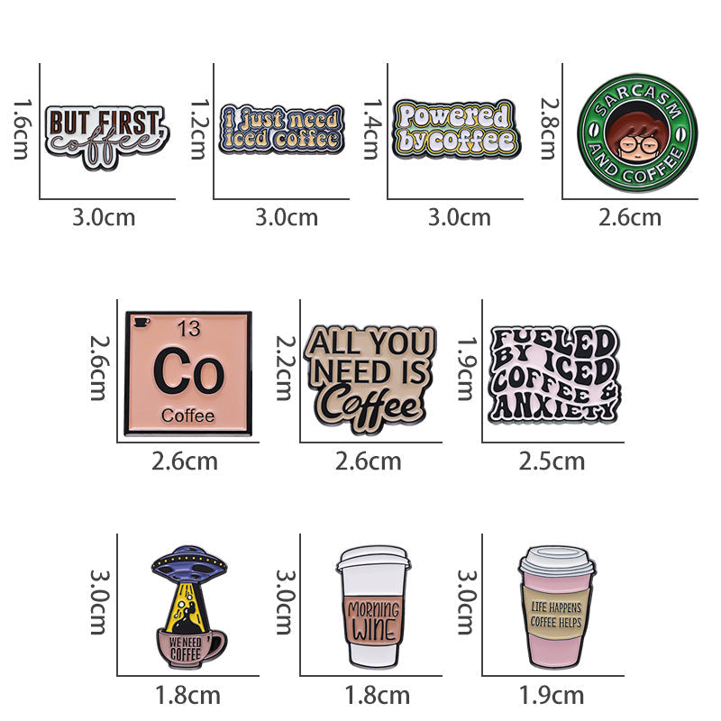 European & American Style Coffee Cup English Letter Metal Badge - Coffee Lover Gift