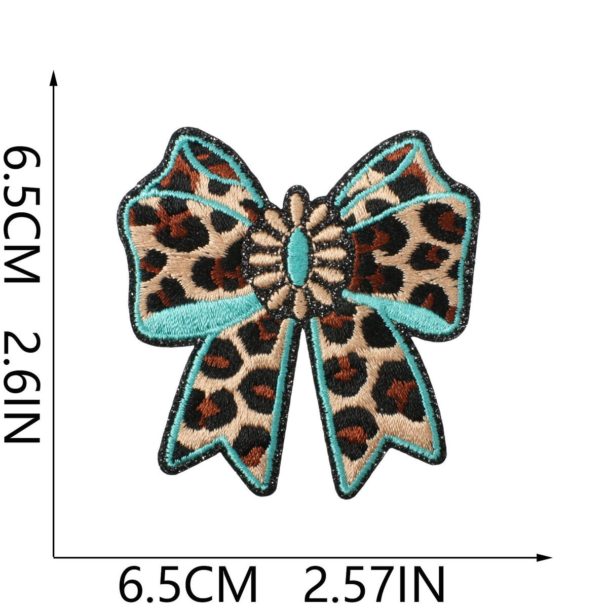 Agate Blue Denim Embroidered Leopard Print Bow Iron-On Patch