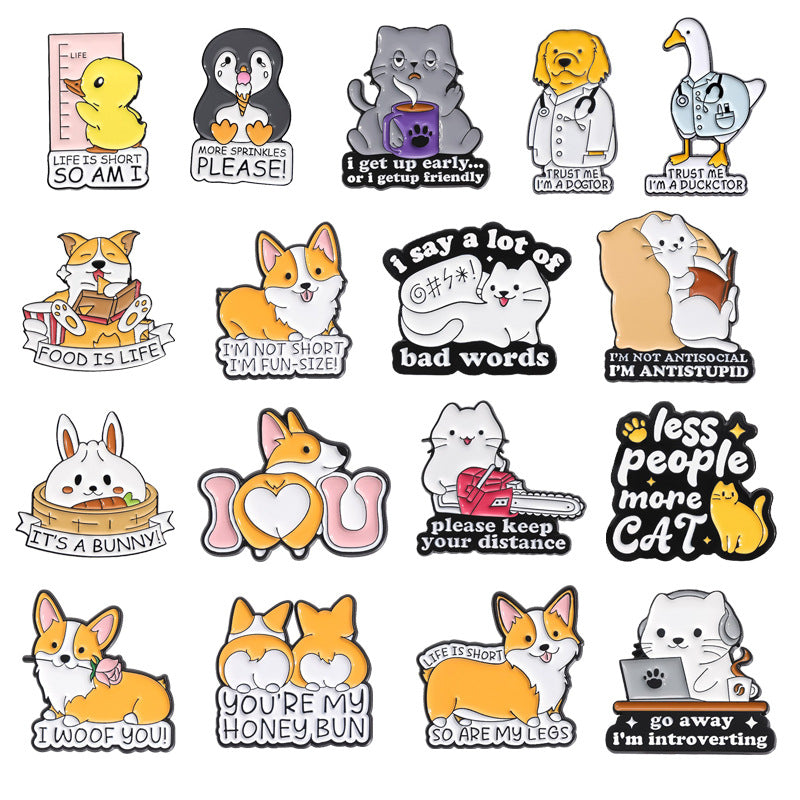 Creative Cute Corgi Dog Enamel Pin Set | Metal Brooch Collection | Eco-Friendly Apparel Accessories Wholesale