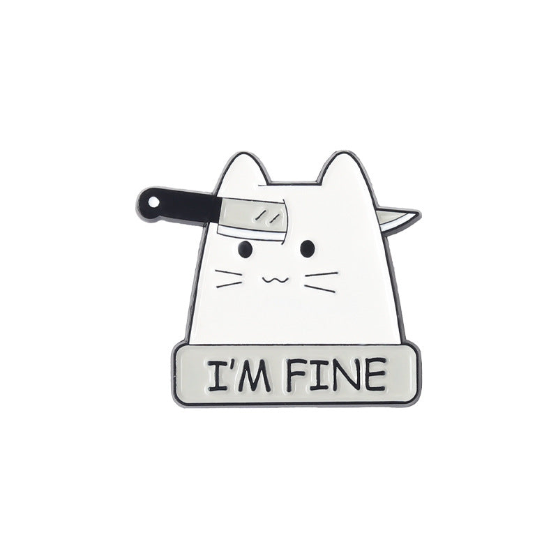 Funny Cute White Cat Enamel Pin | Arrow-Struck & Knife-Holding Cartoon Metal Brooch | Apparel & Bag Accessories Wholesale