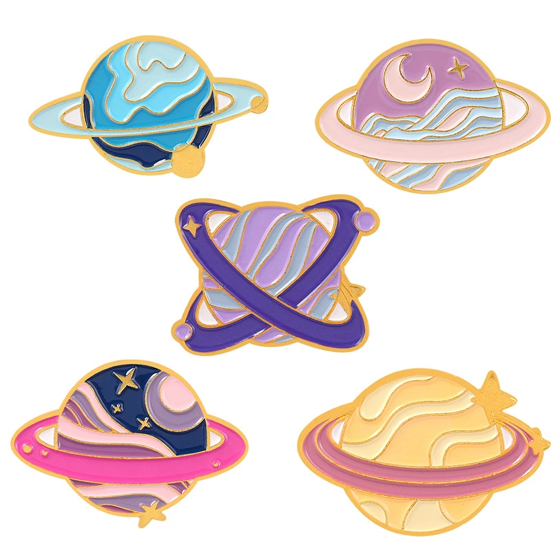 Planet Brooch Purple Pink Galaxy Metal Badge
