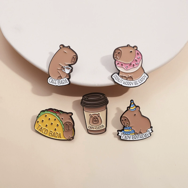 Cute Capybara Enamel Pin Set | Animal Metal Brooch Collection | Eco-Friendly Apparel Accessories Wholesale
