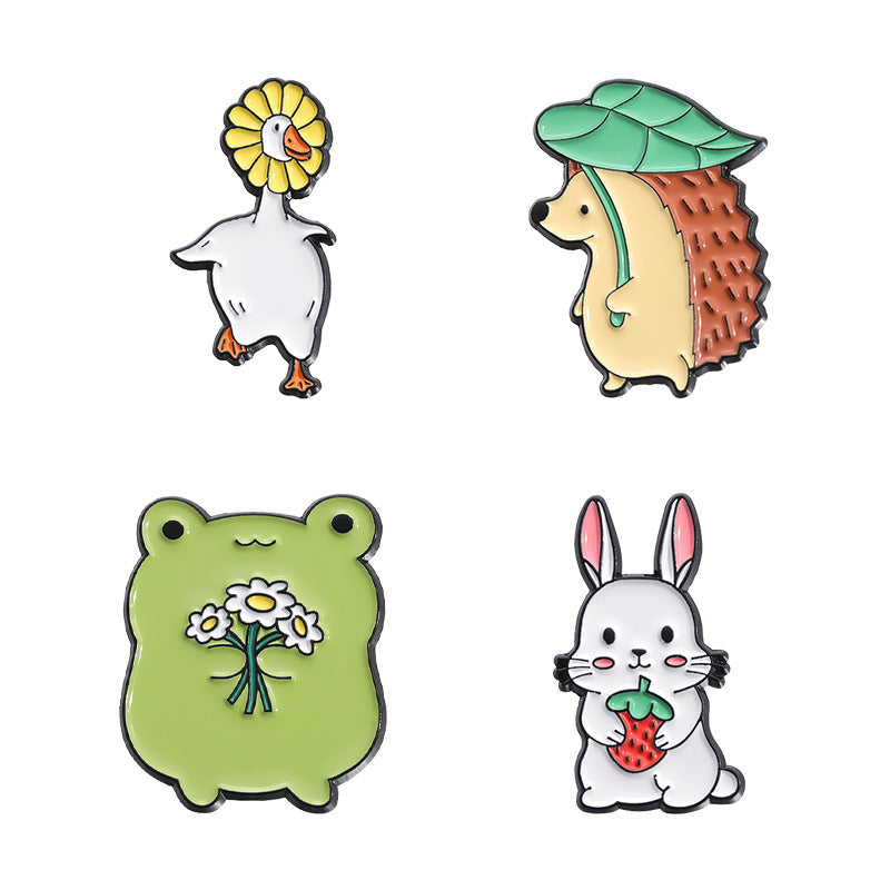 Creative Cute Hedgehog, Rabbit, Frog & Goose Enamel Pin Set | Cartoon Animal Metal Brooch Collection | Apparel & Lapel Accessories Wholesale