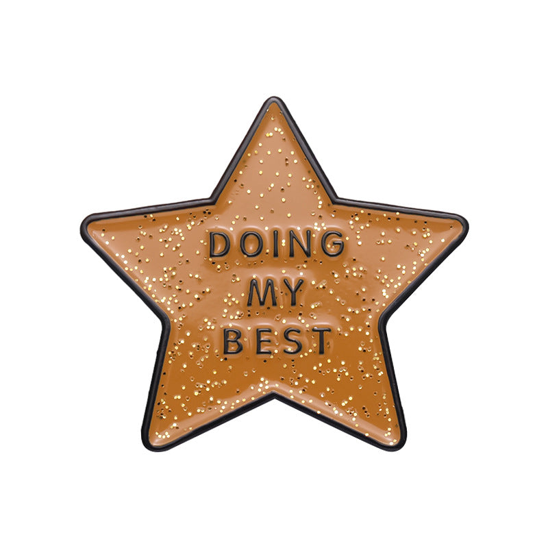 Vintage Five-Point Star Letter Brooch | Retro Star Metal Lapel Pin