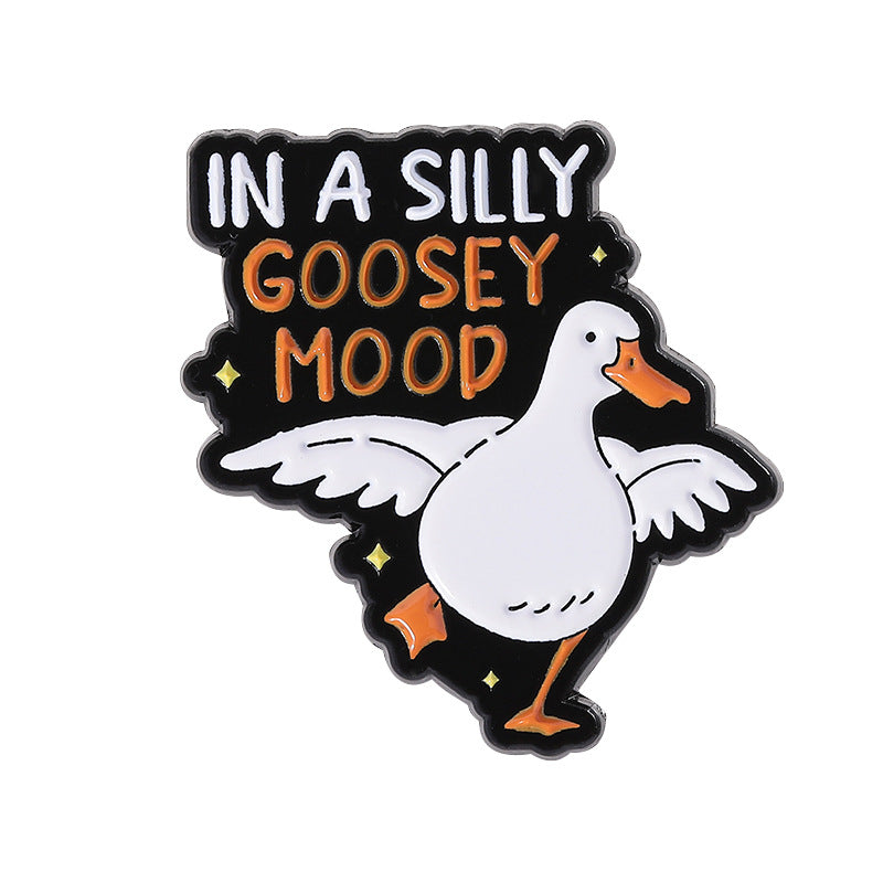 Cute White Goose with Gold Design Enamel Pin | Creative Animal Brooch with Letter Accent