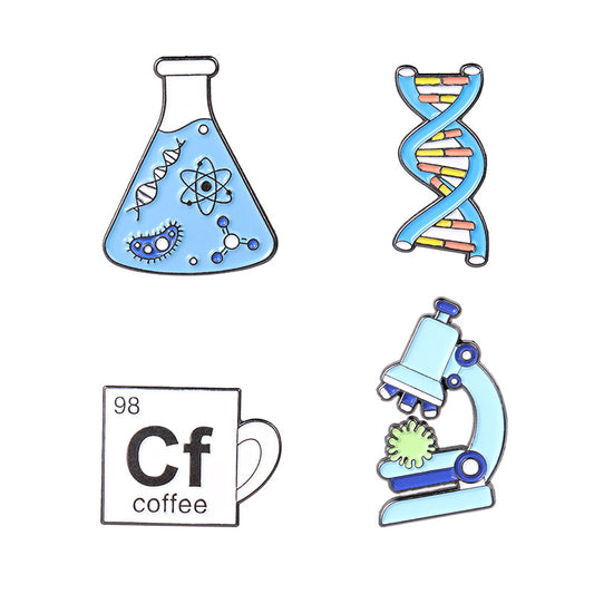 Gene Chain Brooch Science Experiment Vial CF Microscope Lapel Pin