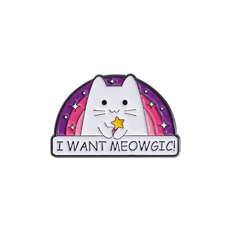 Cute Funny Cat Holding Knife Enamel Pin | Rainbow Heart Cartoon Metal Brooch | Apparel & Gift Accessories Wholesale