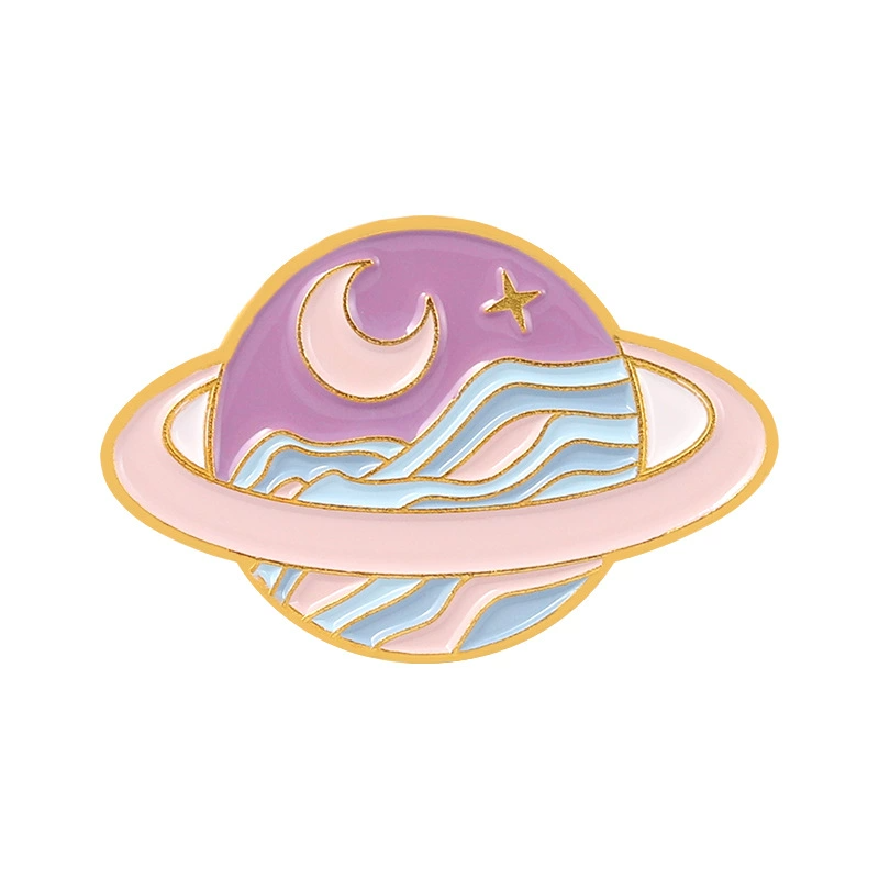 Planet Brooch Purple Pink Galaxy Metal Badge