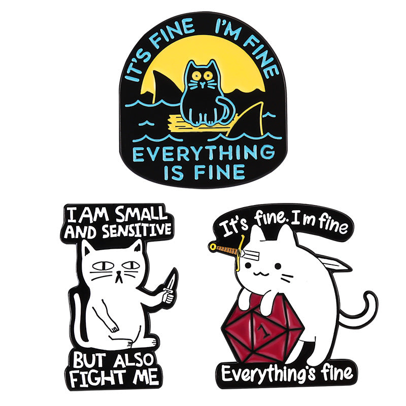 Creative Cute Pure Black Cat Enamel Pin Set | Metal Brooch Collection | Eco-Friendly Apparel Accessories Wholesale