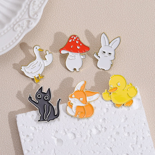 Creative European-Style Sassy Animal Alloy Enamel Pin Set (Mushroom, Fox, Cat, Rabbit) | Novelty Metal Brooch Collection | Bag & Apparel Accessories Wholesale