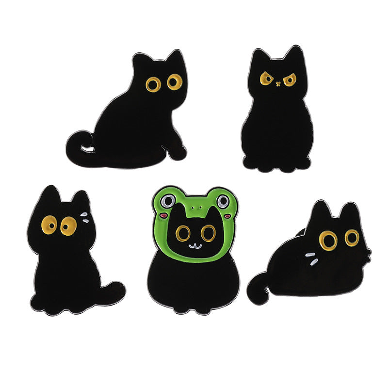 Cute Yellow-Eyed Cat Enamel Pin | Rainbow Heart Cartoon Metal Brooch | Apparel & Gift Accessories Wholesale