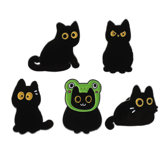 Cute Yellow-Eyed Cat Enamel Pin | Rainbow Heart Cartoon Metal Brooch | Apparel & Gift Accessories Wholesale