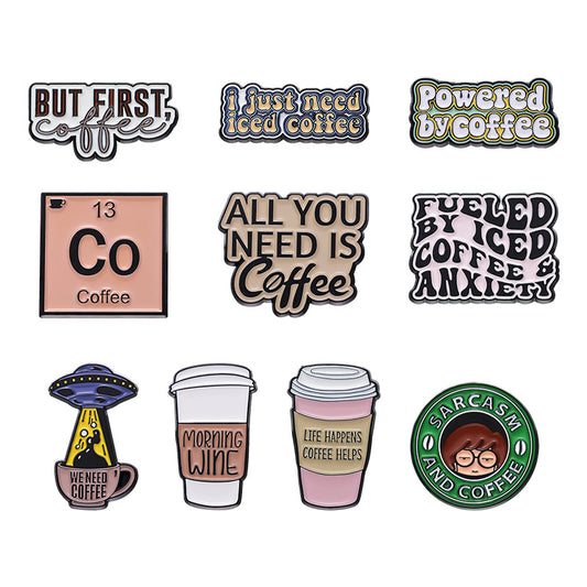 European & American Style Coffee Cup English Letter Metal Badge - Coffee Lover Gift