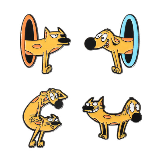 Creative Yellow Cat & Dog Cartoon Enamel Pin Set | Cute Anime Metal Brooch Collection | Apparel & Lapel Accessories Wholesale